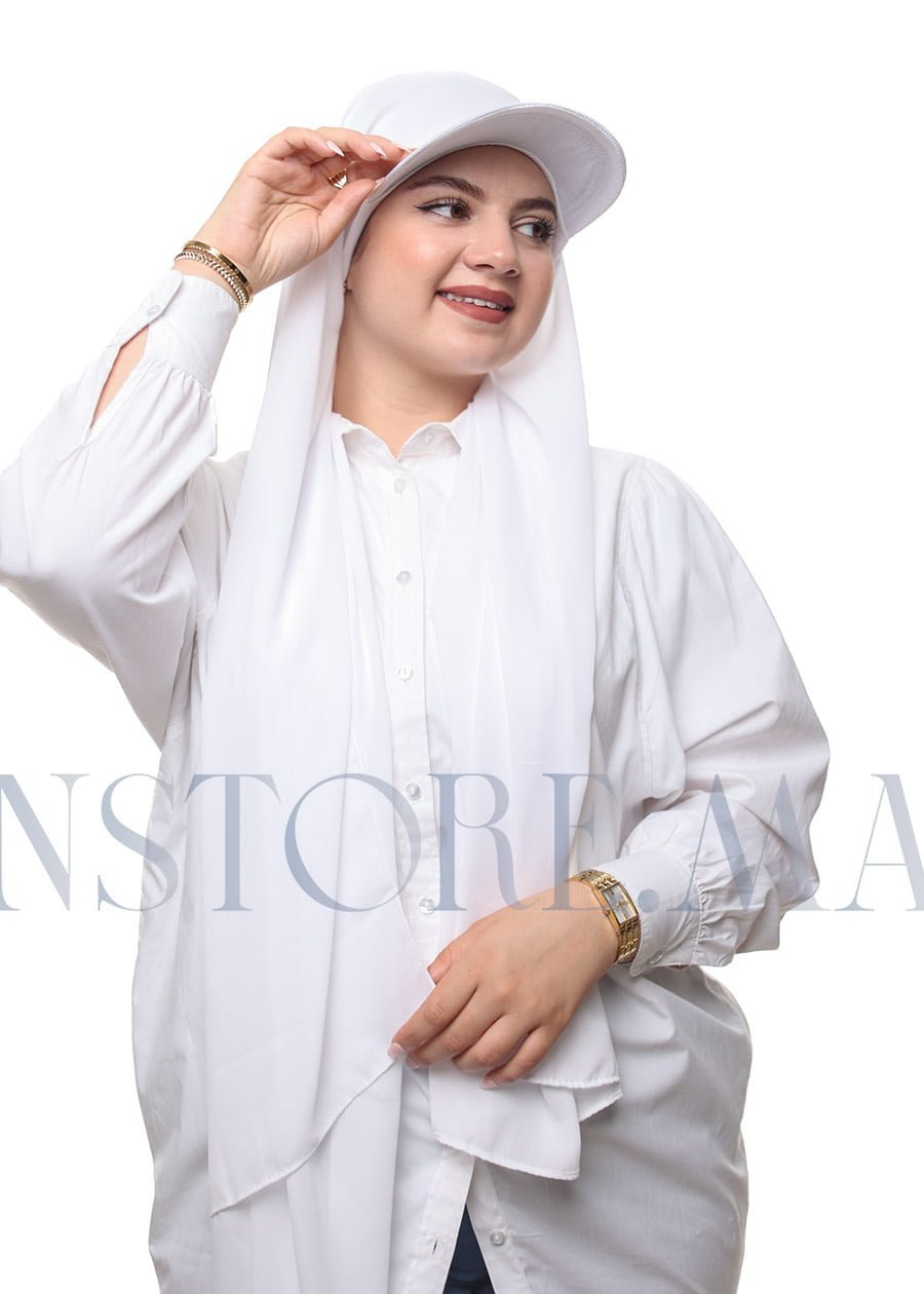 شال كريب حريري بالقبعة - أبيض -
